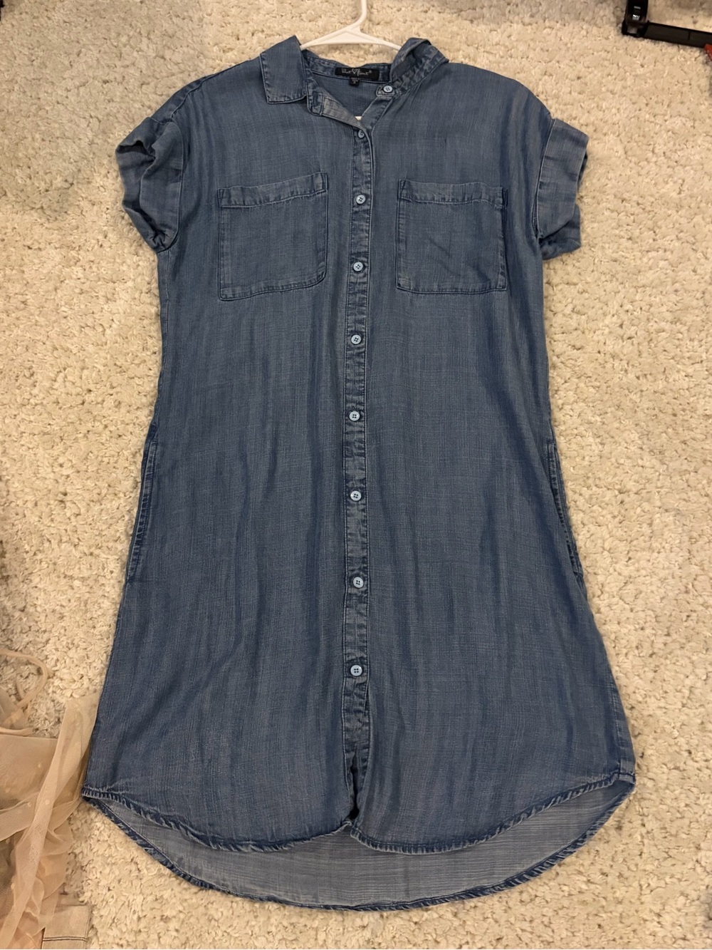 Casual Blue Denim Shirt Dress Button-Front